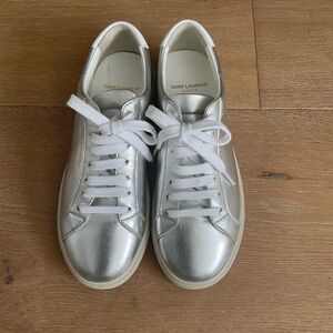 Saint Laurent Silver Metallic Leather Sneakers - Women's